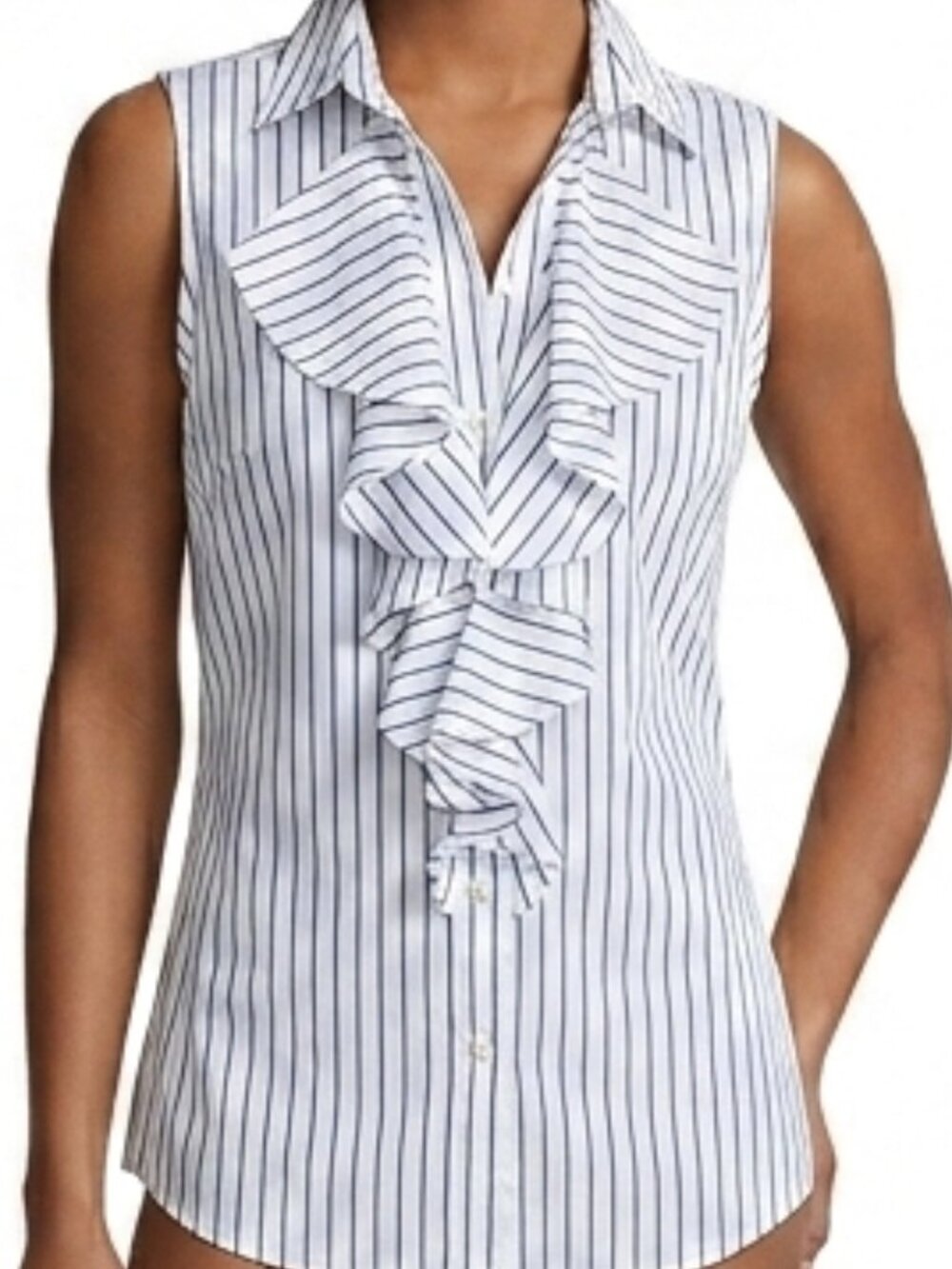 Ralph Lauren White and Blue Ruffle Blouse